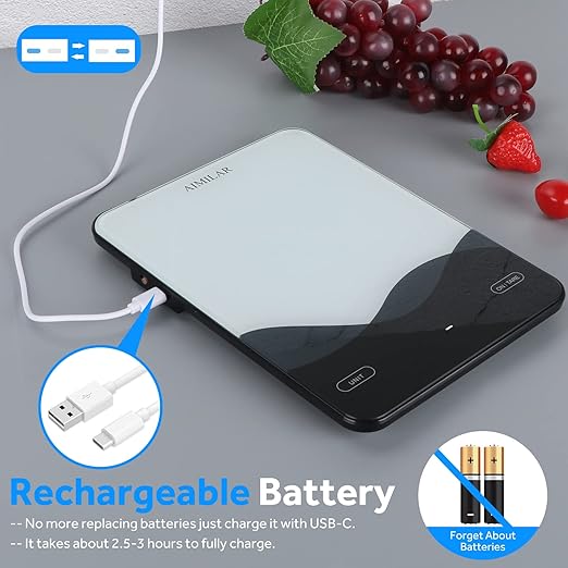 AIMILAR Food Scale, Chargeable LED Display 22lb with USB C Rechargeable Digital Kitchen Food Weight Scale for Baking and Cooking with Ounces and Grams 1g/0.1oz
