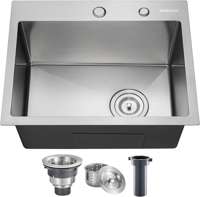 Kitchen Sink 20x16 Topmount Single Bowl Drop-in Sinks 304 Stainless Steel Handmade Home Bar Outdoor RV Sinks Brushed