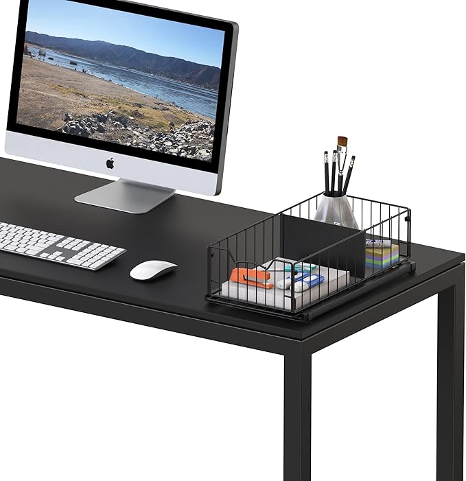 Simple Houseware Pull-Out Cabinet Sliding Basket Organizer, 17.2" D x 9.7" W x 5" H – Black, Ideal for Kitchen and Bathroom Cabinet Storage, Under Sink or Pantry Organization