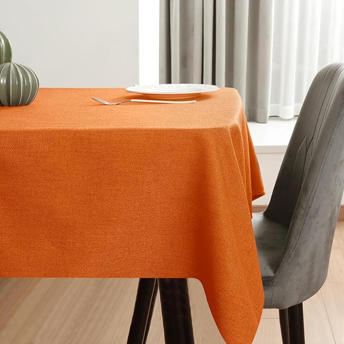 Table Cloth Rectangle Table Cover 55x71 Inches Faux Linen Wrinkle Free and Waterproof Pumpkin Orange Rectangle Tablecloth for Kitchen Dining Party Buffet Wedding