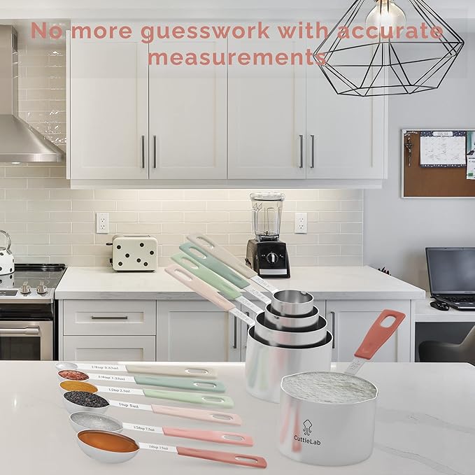 Measuring Cups and Measuring Spoons Set of 14 - Stainless Steel Measuring Cups and Spoons Set, Includes 1/8 Teaspoon Measuring Spoon, 1/8 Cup Measuring Cup, Leveler Dry (14, Country Chic)