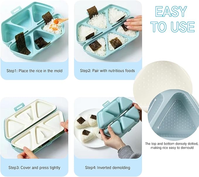 HIBILDER 6 in 1 Onigiri Mold Triangle Sushi Mold Once Quickly Make 6pcs Sushi - Multifunctional Rice Ball Mold for Making and Storing Sushi