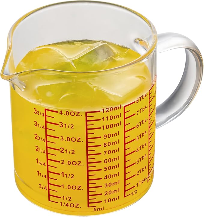 Measure Glass -[Insulated handle | V-Shaped Spout]-Made of High Borosilicate Glass Measuring for Kitchen or Restaurant, Easy to Read, 120 ML (4 Oz)