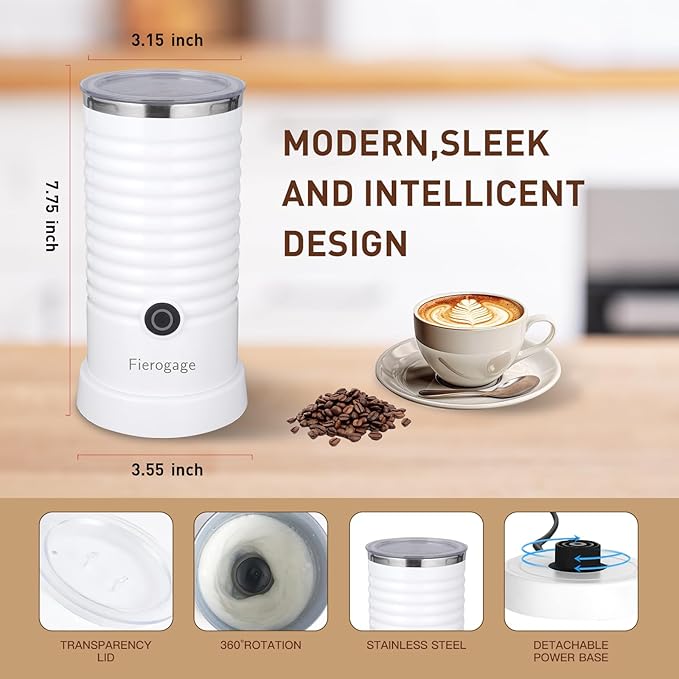 Milk Frother, Automatic Milk Steamer and Heater, 4-in-1 Multifunction Electric Hot and Cold Foam Maker and Milk Warmer for Latte, Cappuccinos, Macchiato, White