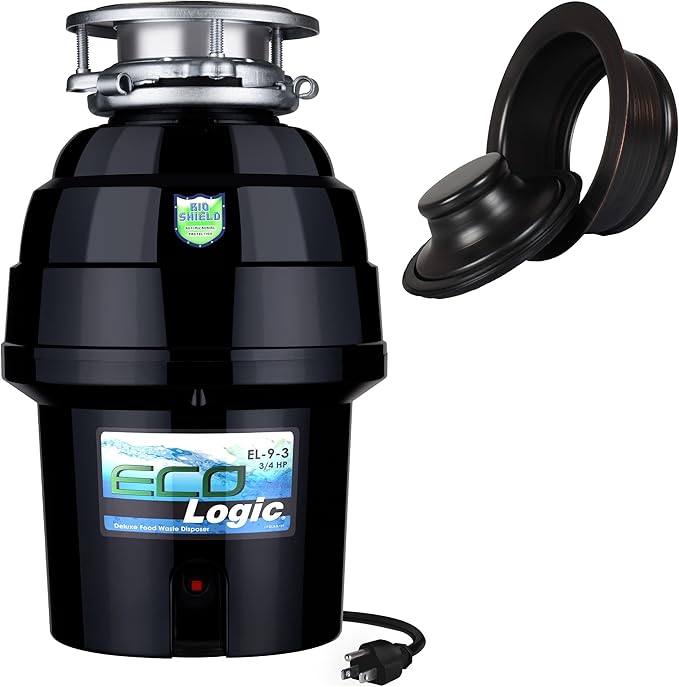 Eco Logic EL-9-DS-OR 9 Deluxe Designer Series Food Waste Disposer with Oil Rubbed Bronze Sink Flange, 3/4 HP