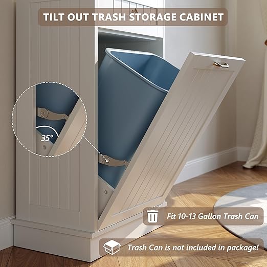 Tilt Out Trash Bin Cabinet Dog Proof Trash Can Holder Kitchen Island Without Garbage Bin or Tilt Out Laundry Hamper (White)