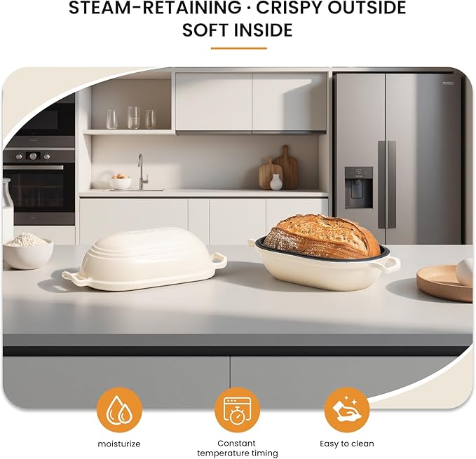 Enameled Cast Iron Dutch Oven for Sourdough Bread Baking,9 x 5-4/5 Inch Oval Cast Iron Bread Pan with Lid,Dutch Oven for Homemade Sourdough Baking,2.8QT Meatloaf Pan,Oven Safe