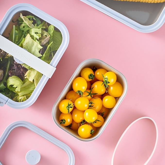 Glass Food Storage & Meal Prep Container Set of 4 with Airtight Glass Lids, Leakproof, 3 Free Straps, Oven, Microwave Safe, BPA & Plastic-Free