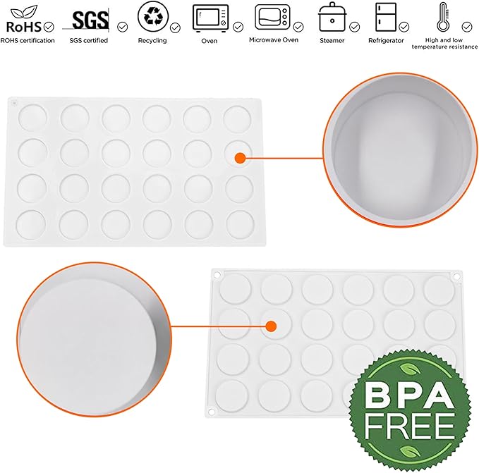 OCPO KITCHEN 3D Round Cylinder Silicone Mold for Baking Mousse Cake, Candy, Pastry, Chocolate, Cupcake, Cookie, Cake Decoration Mold, Round Shape (24-Cavity)