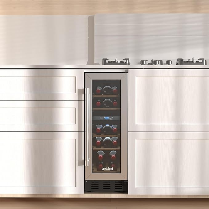 16-Bottle Wine Fridge, 12-Inch Compressor Cooler with Dual Zone, Built-in or Under Counter, 41-64F Digital Touchscreen, Triple-Layer Glass Wine Refrigerator for Home and Office