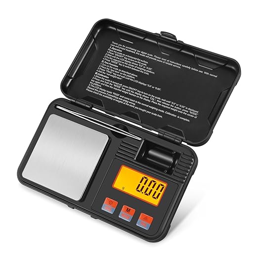 Flexzion Digital Scale Pocket Size Precision Gram Scale 200g / 0.01g, Travel Portable Mini Kitchen Food Ounces Carats/w Tweezers, LCD Light, 50 g Calibration Weight, 6 Units, Tare, Stainless Steel