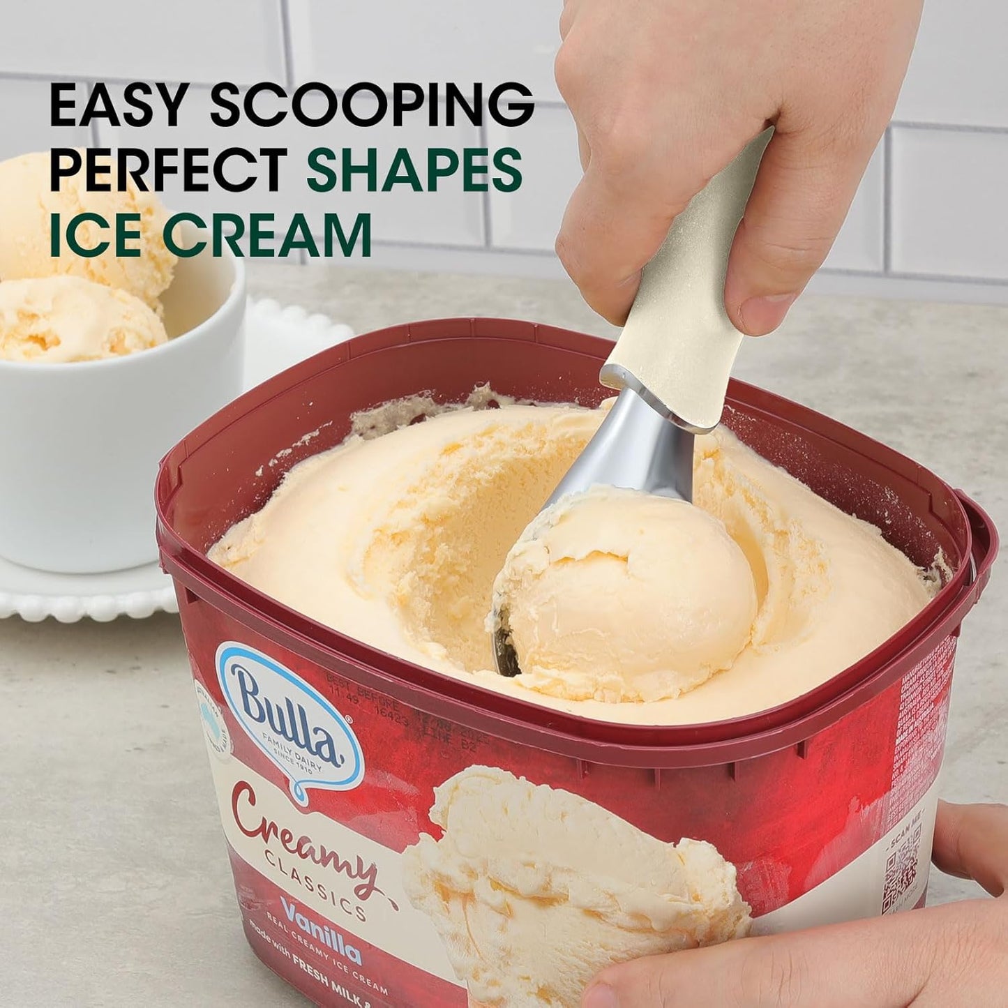 Beneno Heavy Duty Ice Cream Scoop - Upgraded Anti-Fracture Design, Comfortable Grip Long Handle, Effortless Scooping & Dishwasher Safe, Cream