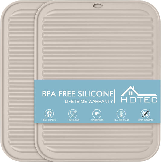 HOTEC 446℉ Heat Resistant Silicone Trivets, Hot Pot Holder Rest, Multi-Purpose Hot Pads for Kitchen Counter &Table, Set of 2, Khaki