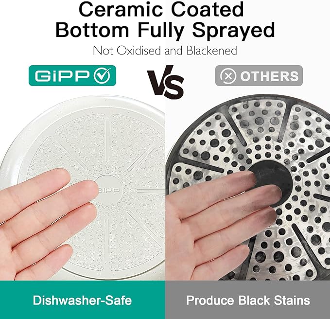 GiPP Ceramic Non Stick Pots and Pans Set - 18 Pcs Nonstick Cookware Set, Non-toxic Healthy Kitchen Cooking Set w/Frying Pans Set, Dishwasher Safe, PFAS PTFE PFOA PFOS Free, White