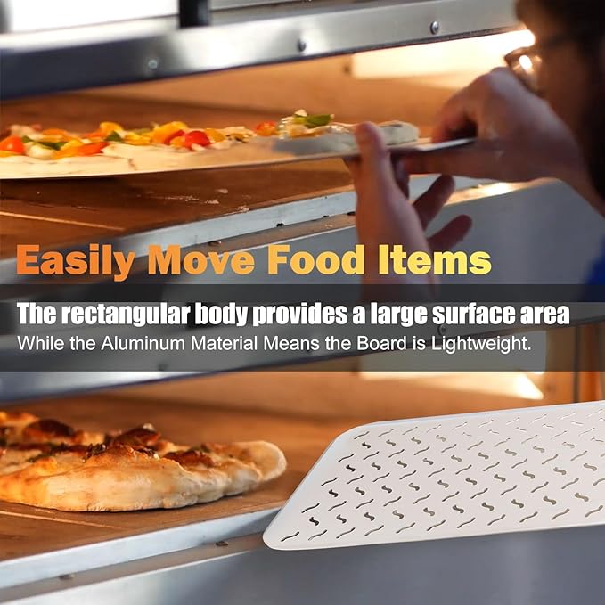 Pizza Peel Metal Rectangular Perforated Pizza Peel With Wood Handle 20 x 11 Inch Aluminum Lightweight Pizza Paddle Pizza Oven Accessories