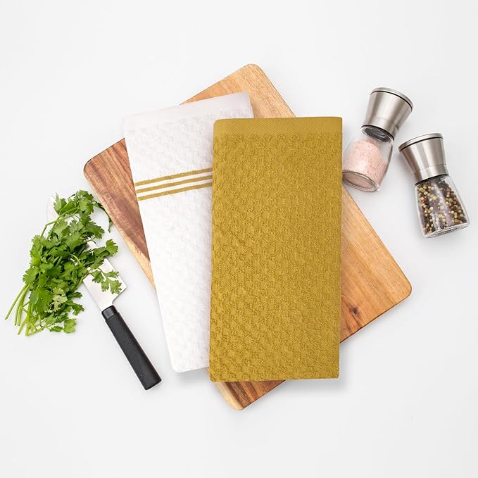 Infinitee Xclusives 100% Cotton Kitchen Towels - 15x25 Inch Ultra Soft Tea Towels, Super Absorbent Terry Dish Towel for Kitchen Linens |Radiant Yellow|