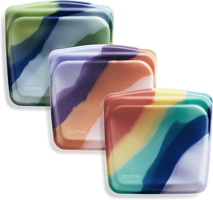 Stasher Premium Silicone Reusable Food Storage Bags, 3-Pack, Artivism, Multi-Use Food Storage Bags, Lunch Bag, Travel Containers, BPA Free, Leak-free, Dishwasher-Safe, Eco-friendly