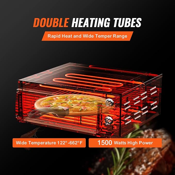 VEVOR Electric Pizza Oven for Countertops, 12-inch, 1500W, with Temp Control & 0-120 Min Timer, Even Baking Technology & Easy Clean Crumb Tray, Ideal for Both Commercial & Home Kitchens