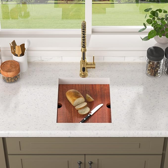 Lordear Gold Undermount Bar Sink 15x18x9 Inch Kitchen Sink Workstation 16 Gauge Stainless Steel Small Single Bowl