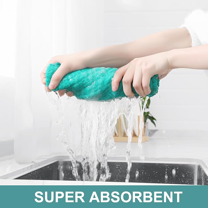 Homaxy Premium Cotton Kitchen Towels 16"x 28", Large Natural Ring Spun 390 GSM Dish Towels, Super Absorbent Terry Kitchen Hand Towels, Soft Tea Towel with Hanging Loop, Aqua Check Design, 8 Pack