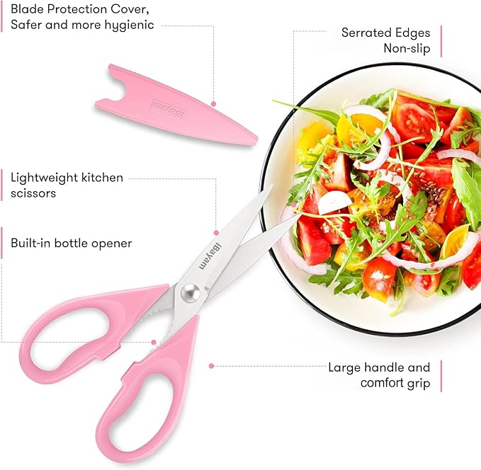 Gifts for Women, Mom, Wife, Girlfriend, Sister, Her - Happy Birthday, Halloween, Christmas Day, Mothers Day Gifts, iBayam Kitchen Scissors Heavy Duty Meat Poultry Shears Dishwasher Safe, Pink Stuff