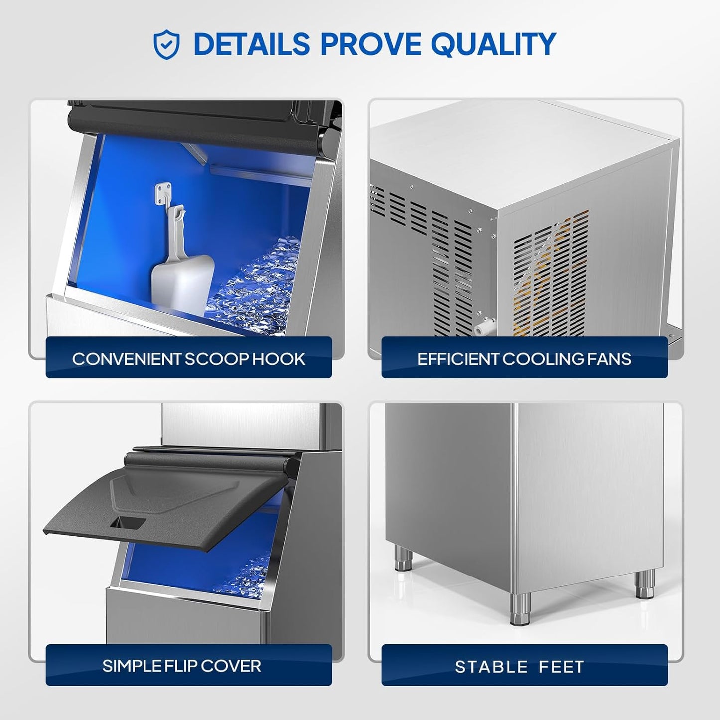 ROVSUN 550LBS/24H Commercial Ice Maker Machine with 300LBS Storage Bin, Industrial Ice Machine with LCD Touch Control Panel & Automatic Cleaning for Bar Coffee Shop Restaurant Supermarket Home