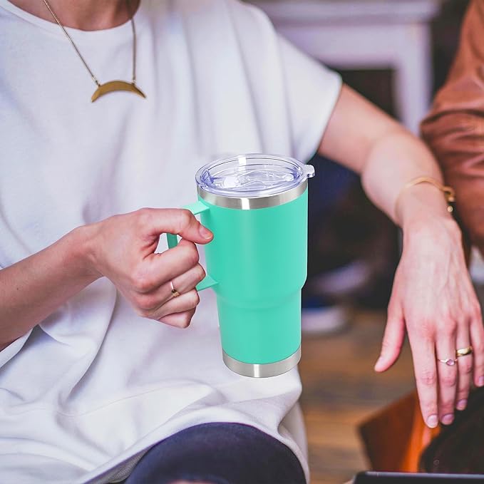 20 oz Tumbler with Handle and Lid, Stainless Steel Tumbler Insulated Travel Coffee Mug, Spill Proof Double Wall Vacuum Tumbler Cup Keep Drink Hot & Cold, Light Blue, 6 Pack