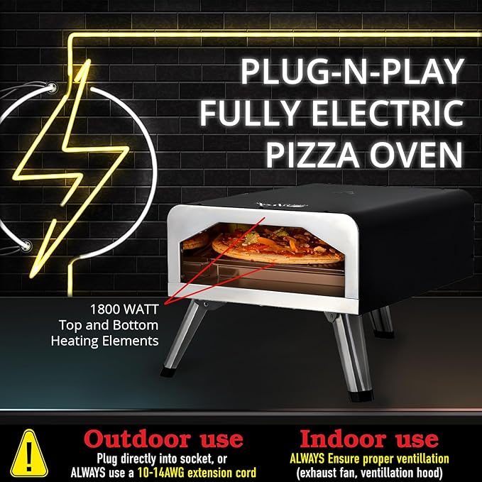 Deco Chef Electric Pizza Oven, 12-Inch Ceramic Stone and Grill, 1800W, Bakes up to 750 Degrees for Countertop Artisan Style Pizza, 13" Double Wall Stainless Steel, Indoor & Portable Outdoor Pizza Oven
