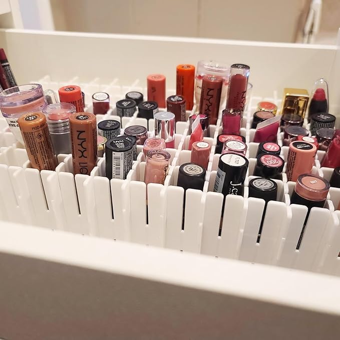 100 PCS Premium DIY Drawer Dividers, White, Adjustable Drawer Organizers for Perfectly Organized Drawers, Tidying Makeup, Clothes, Underwear, Cutlery, Kitchen, Bathroom, Bedroom, Office