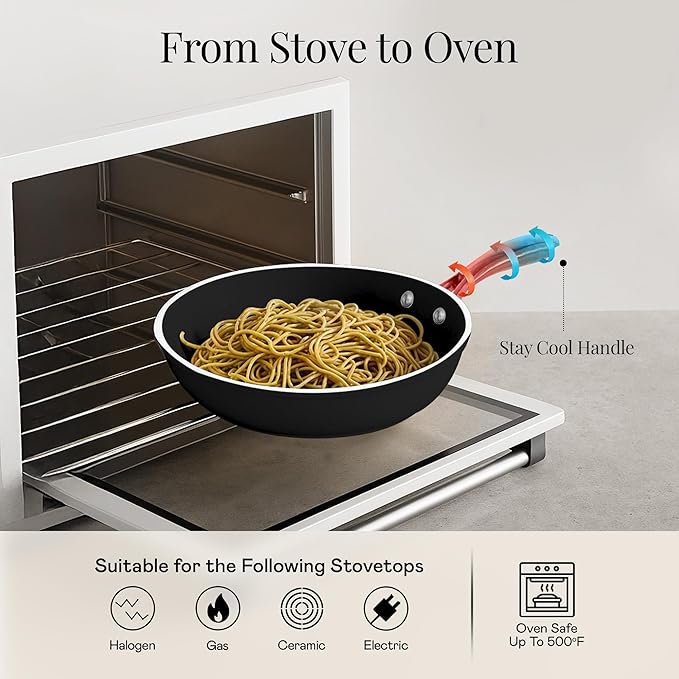 Gotham Steel 15 Pc Ceramic Cookware Set Nonstick, Ceramic Pots and Pans Set Non Stick with Steamer & Cooking Utensils, Non Toxic PFOA PFOS Free, Premium Stay Cool Handles, Oven & Dishwasher Safe