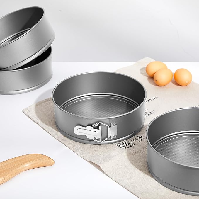 4 Pcs 8 Inch Non Stick Springform Pan with Removable Bottom Carbon Steel Round Springform Cheesecake Pan with Stainless Steel Spring Buckles for Baking Kitchens Restaurant(Gray)