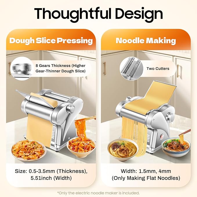 Pasta Maker Machine, Manual Roller Pasta Maker with Adjustable Thickness, 2-in-1 Electric Noodle Maker with 2 Cutters for Spaghetti, Fettuccini, Lasagna or Dumpling