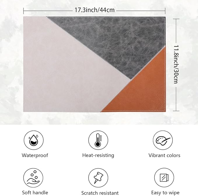 PU Placemats Set of 6 Wipeable,Geometric Pattern Faux Leather Placemat for Dining Table,Reversible Waterproof Heat Resistant Washable Anti Slip Table Mats,Modern Table Protectors