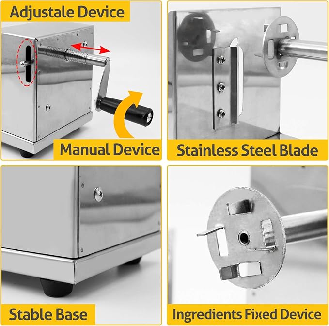 RioRand Manual Spiral Potato Cutter, Stainless Steel Tornado Twister with Blades for Curly Fries, DIY Potato Slicer for Home Kitchen, BBQ, Carrots, Cucumbers