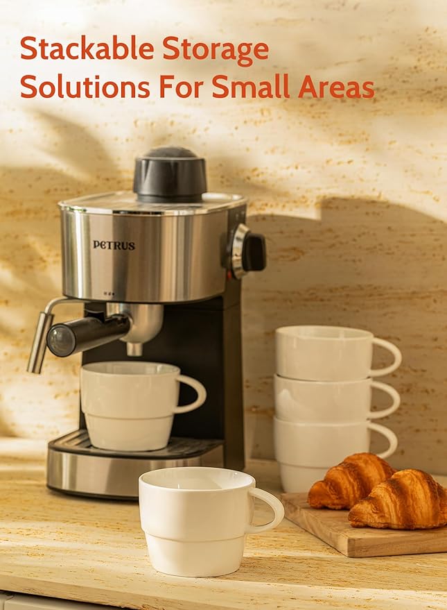 Sweese 6-Pack Porcelain Latte Cups, White Superior Durable Professional, 6 Count (Pack of 1)