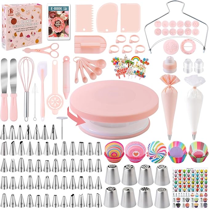 Nifogo Cake Decorating Supplies Kit Tools 356pcs, Baking Accessories with Cake Turntable, Pastry Piping Bag, Piping Icing Tips for Beginners