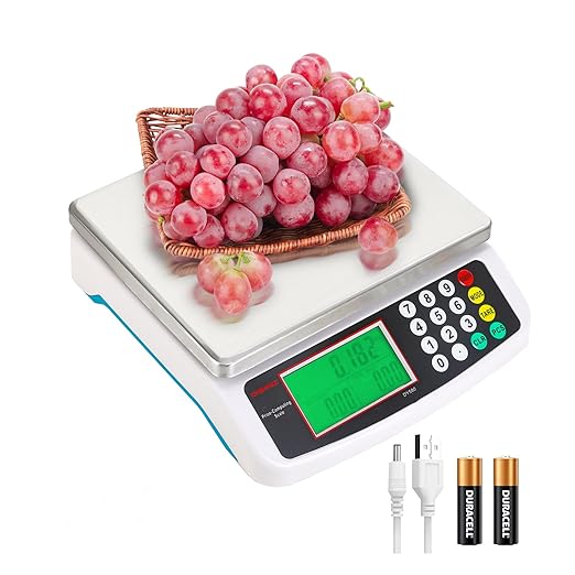 Large Digital Kitchen Scale 30KG Commercial Food Scale 66LB for Baking Bread Meat Stainless Steel Price Computing Scale LCD Display,Prep Counting Scale for Parts and Coins Adapter Included