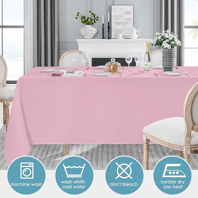 VidaFete Tablecloth 2 Pack 90 * 132inch Rectangle Table Cloth Polyester, Stain Wrinkle Resistant Polyester Dining Table Cover for Kitchen Dinning Party Wedding Rectangular Buffet Decoration(Pink)