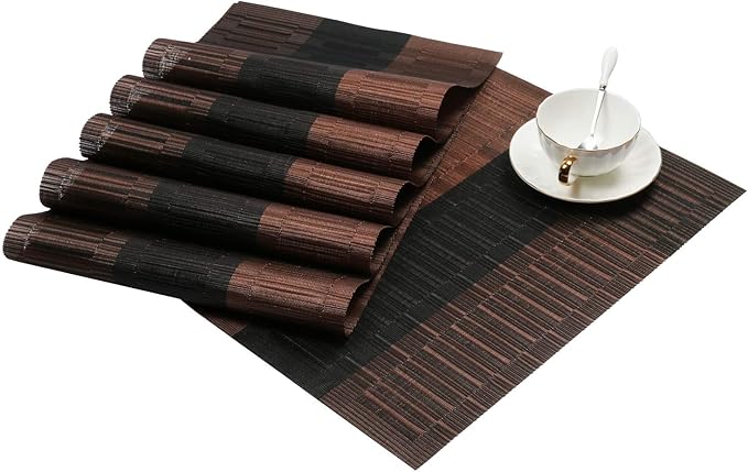 SHACOS Placemats Set of 4 Woven Vinyl Table Mats Place Mats for Dining Table Heat Resistant Wipe Clean (4, Ombre Coffee Black)