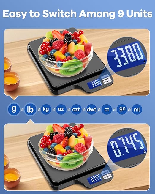 Large 5kg/11lb Kitchen Scale with 0.1g/0.01oz High Precision, USB Rechargeable Food Scale, Stainless Steel Pan, with Tare Function,for Baking Cooking Coffee Package Postage