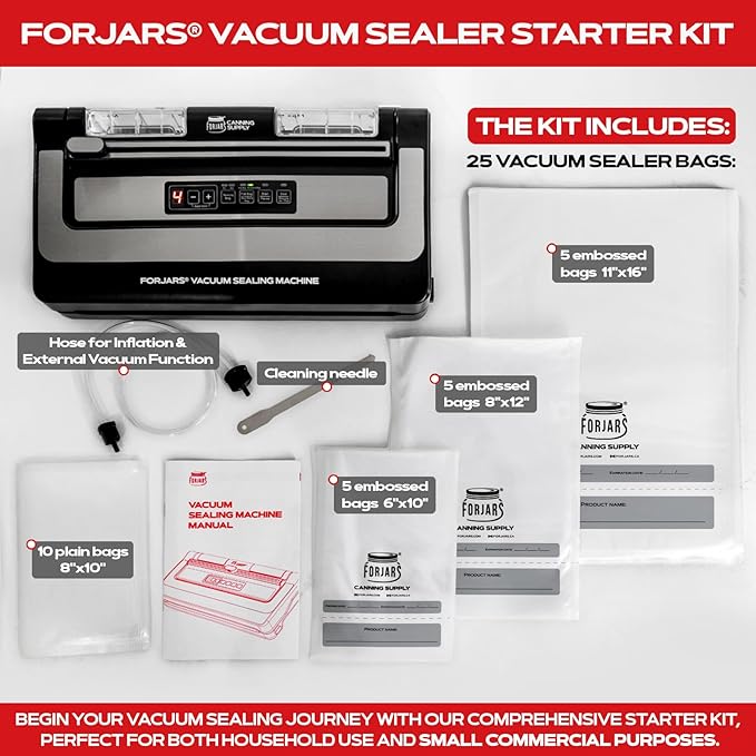 FORJARS Food Vacuum Sealer Machine with 20 Bags, High-Speed, Multi-Functional. Automatic Sealing for Dry and Wet Storage, Freshness Saving for Your Food, Perfect for Sous Vide Cooking and Kitchen Use