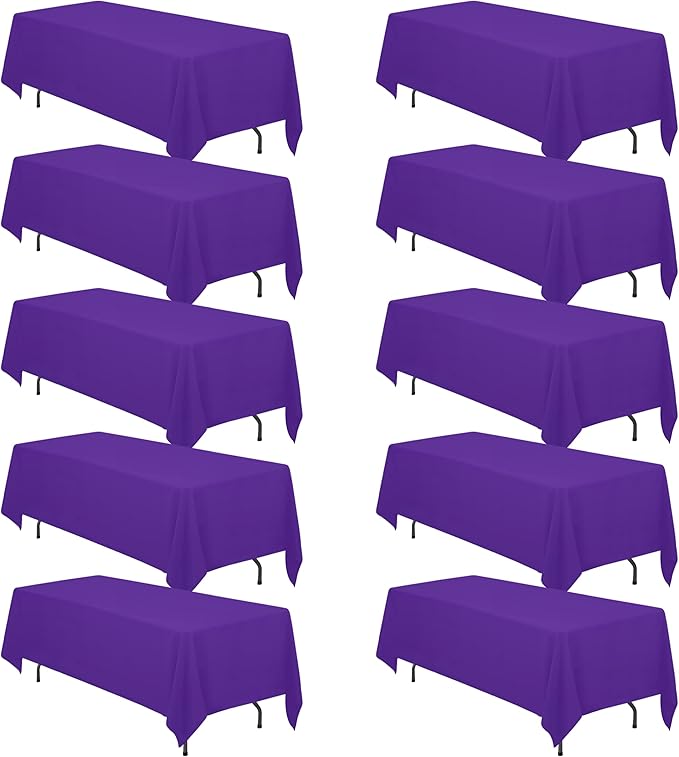 BRILLMAX 10 Pack Purple Tablecloths 70 x 120 Inch for 6ft or 8ft Rectangle Tables - Rectangular Bulk Linen Polyester Fabric Washable Cloth Cover for Wedding Reception Banquet Birthday Party