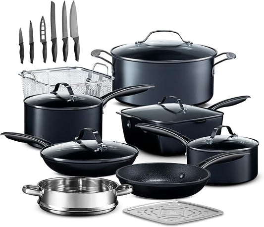 GRANITESTONE 20 Pc Hard Anodized Induction Cookware Sets, Kitchen Pots and Pans Set Non Stick, Anodized Kitchen Cookware Sets, Nonstick Cookware Set, Non Stick Pots and Pan Set, Oven & Dishwasher Safe
