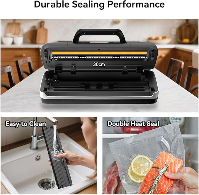 85Kpa Vacuum Sealer Machine, 10-in-1 Full Automatic Food Saver with Easy-Lock Handle, Double Heat Seal, Built-in Cutter & Roll Storage for Dry/Moist Foods, Includes Bags & External Hose