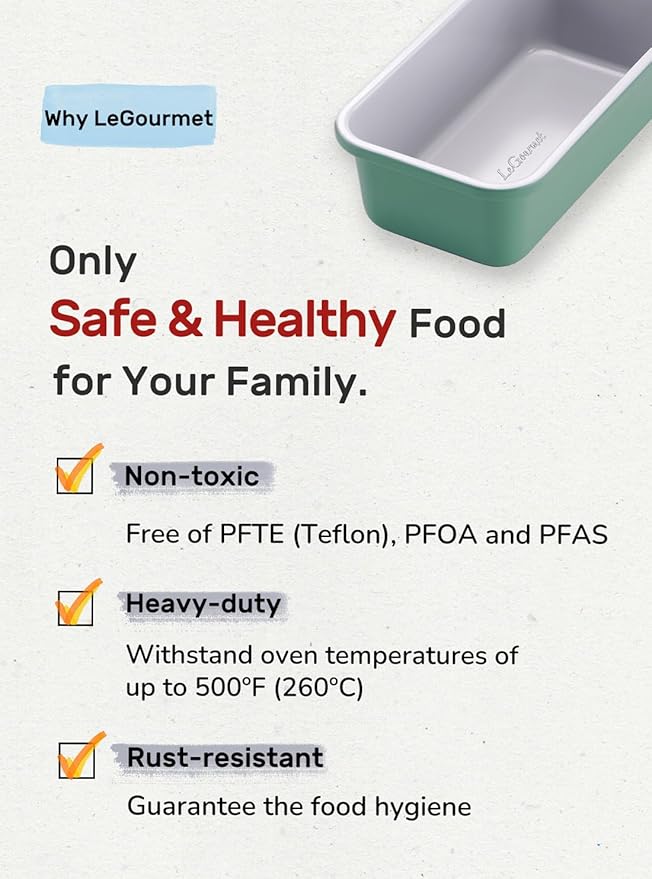 LeGourmet Nonstick Bread Loaf Pan 9 X 5 Inch, Ceramic Coating, Non-Toxic, Rust Resistant Aluminized Steel, Perfect 1 lb Baking Dish for Meatloaf, Pound Cake & Brownie (Rosemary)