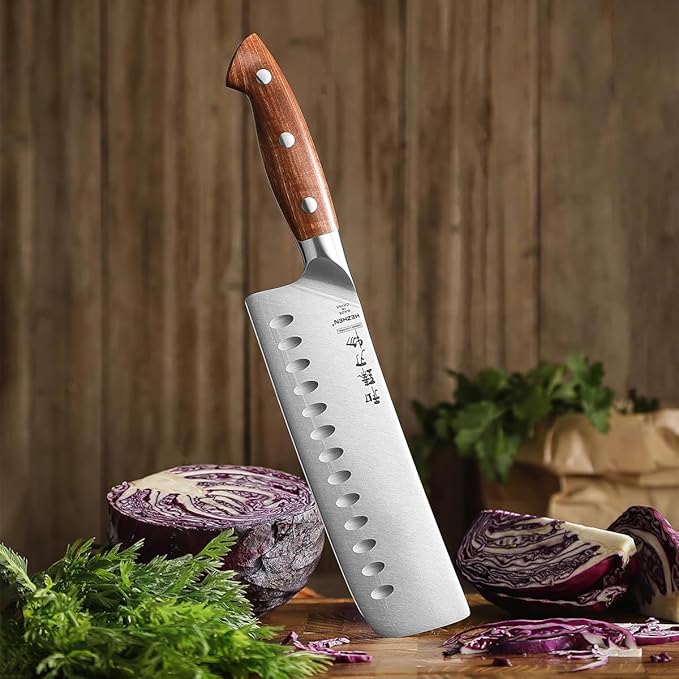 HEZHEN Multipurpose Asian Chef Knife - 7.4 inch Nakiri Knife -Din 1.4116 Steel-Razor Sharp & Full Tang Kitchen Knife, for Chopping, Dicing & Slicing with Ergonomic Handle