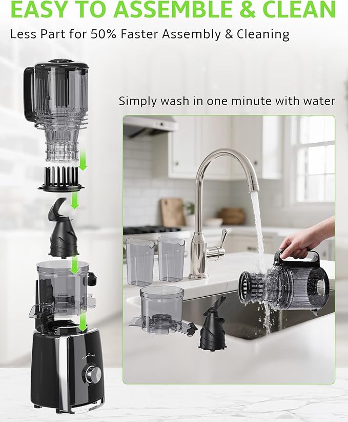 Slow Masticating Cold Press Juicer, 5.1" Wide Chute for Whole Fruits/Vegetables | Higher Juice Yield & More Nutrient Retention | BPA-Free | 300W Quiet Motor | Easy to Clean