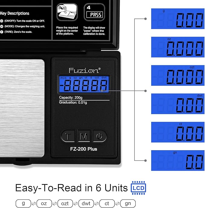 Fuzion Digital Pocket Gram Scale .01 Gram Accuracy, 200g Mini Gram Scale, Small Scale for Food, Jewelry, Herb, Spice, Coin - Weight Gram and Oz