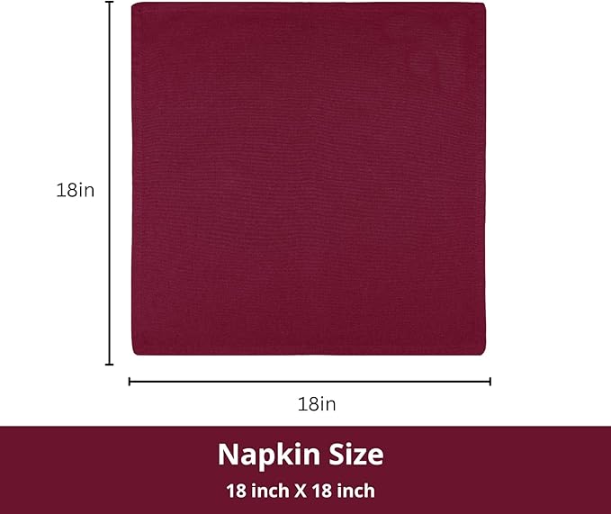 PurpleEssences Set of 6 Cloth Dinner Napkins 100% Cotton 18x18 Inch - Soft Durable Washable - Ideal for Farmhouse Party Christmas Holiday Winter - Perfect Everyday Use Table Linen - Burgundy