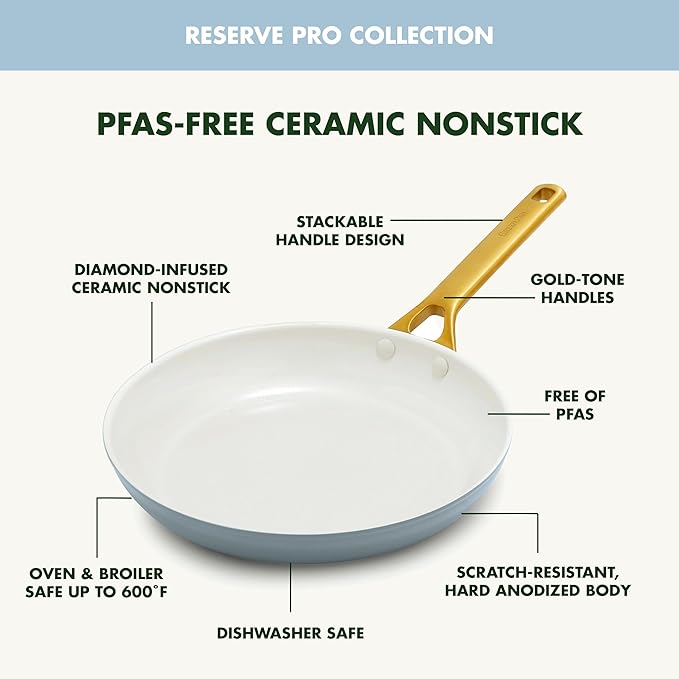 GreenPan Nonstick Reserve Pro 10 Piece Cookware Set, NSF Certified Ceramic, Hard Anodized PFAS-Free Pots & Pans Set with Lids, Stainless Steel Handles, Oven & Dishwasher Safe, Glacier Blue